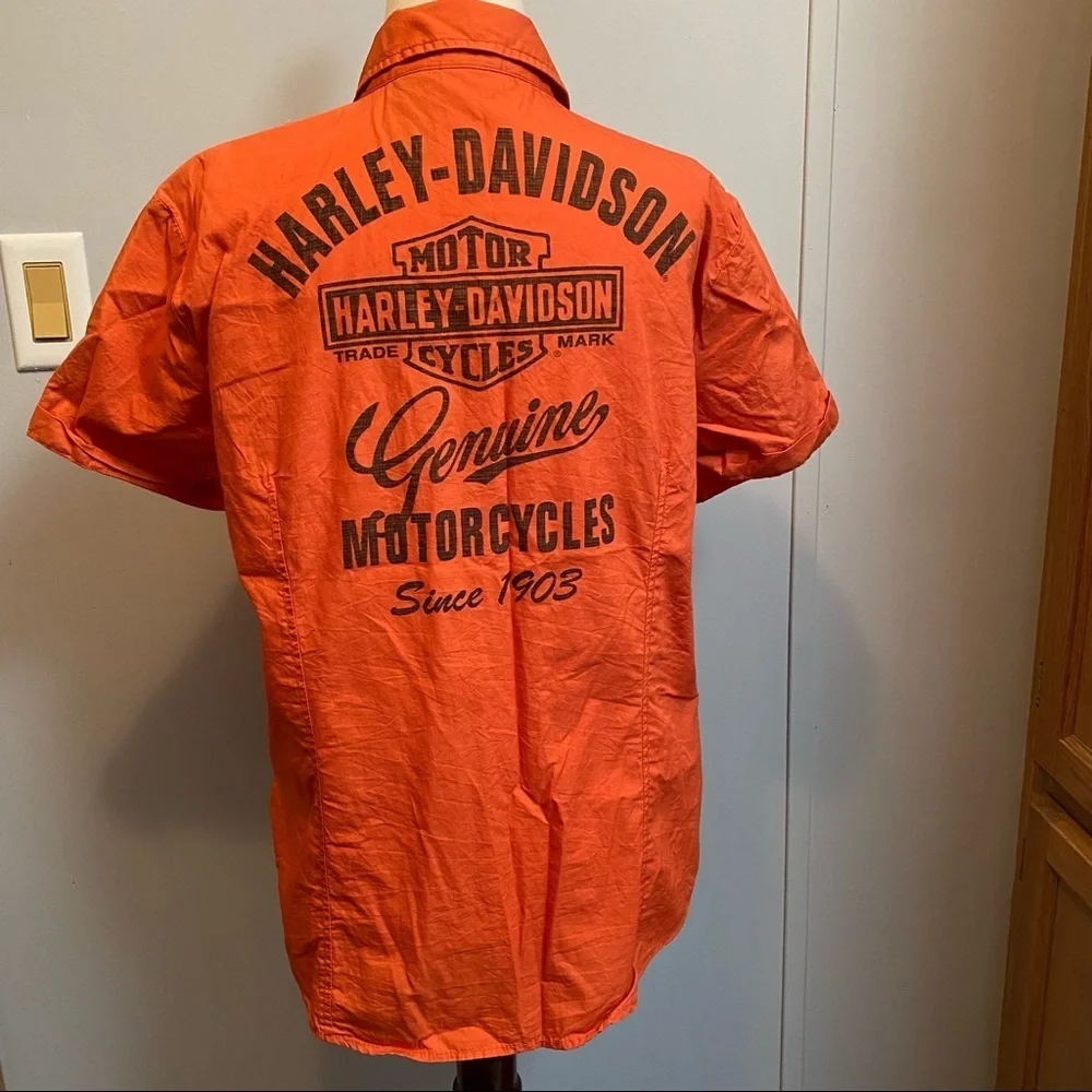 Harley Davidson Orange Biker Top Size Large